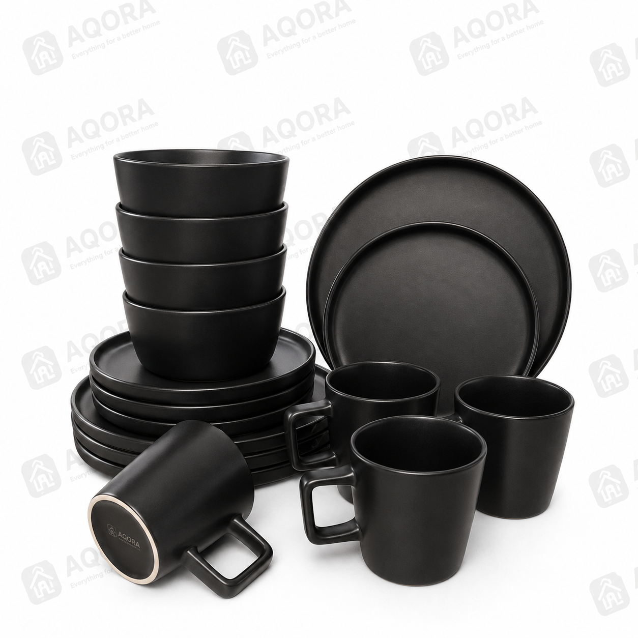 16 Piece Matte Black Ceramic Dinner Set